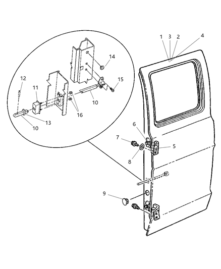 2003 Dodge Ram Van Door, Dual Cargo Shell & Hinges Diagram