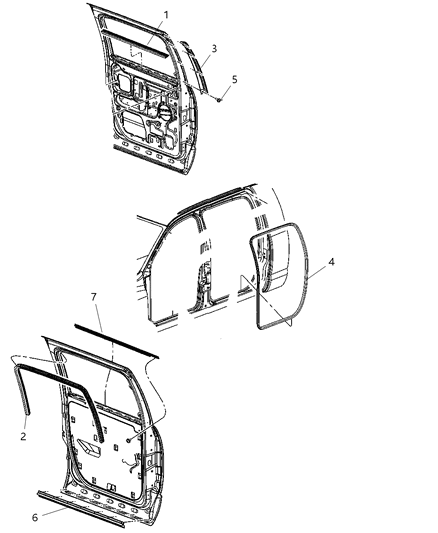2009 Dodge Ram 2500 Weatherstrips - Rear Door Diagram 1 - Thumbnail