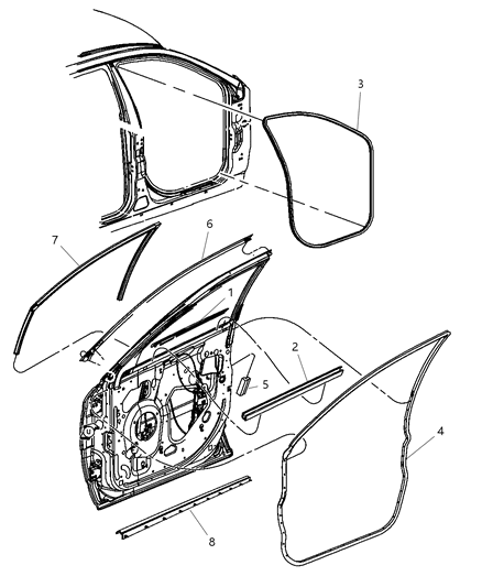 2008 Chrysler Pacifica Belt Weatherstrip, Front Passenger Side Diagram for 4894474AE