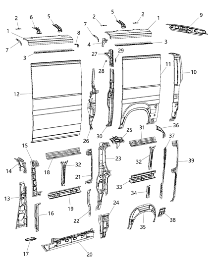 2015 Ram ProMaster 3500 Panels Body Side Diagram 1 - Thumbnail
