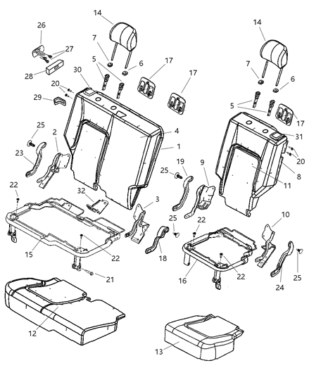 2005 Jeep Liberty Headrest Guide Cap, Slate Gray Diagram for WA461D5AA