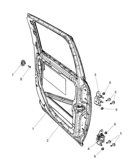 2020 Ram 3500 Cab Chassis Rear Door - Shell & Hinges Diagram