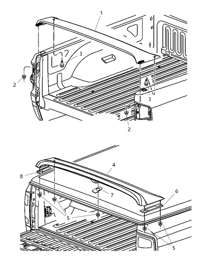2005 Dodge Ram 1500 Spoiler Rear Air Dam With Hard Tonneau Cover Diagram for 5029787AA