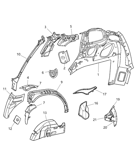 2003 Chrysler PT Cruiser Bracket Quarter Trim Diagram for 4724724AA