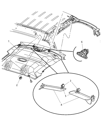 2005 Dodge Dakota Headliner Diagram for 5KB09BD1AA
