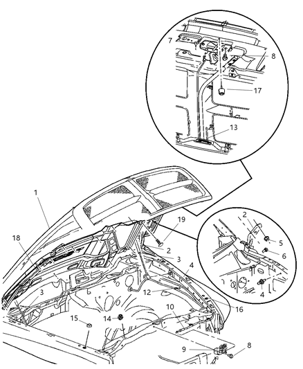 2006 Dodge Ram 1500 Hood, Front Diagram for 55275733AF