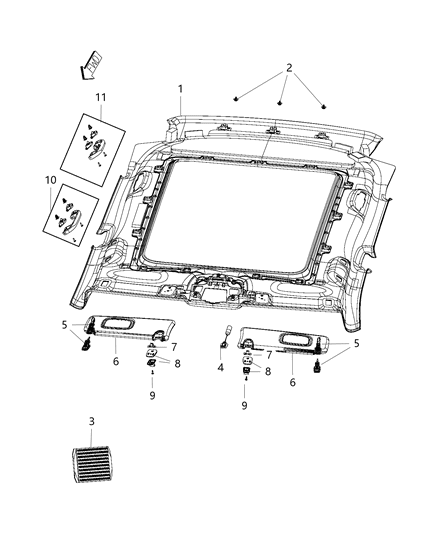 2019 Jeep Compass Visor Illuminated Includes Attaching Screws Diagram for 5SY76PS4AC