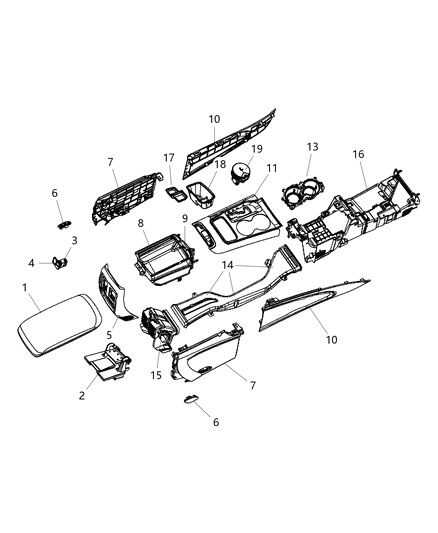 2011 Jeep Grand Cherokee Armrest Console Diagram for 1TK90BD3AC